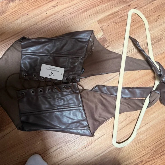 Windsor Brown Faux Leather Halter Top - Picture 2 of 3